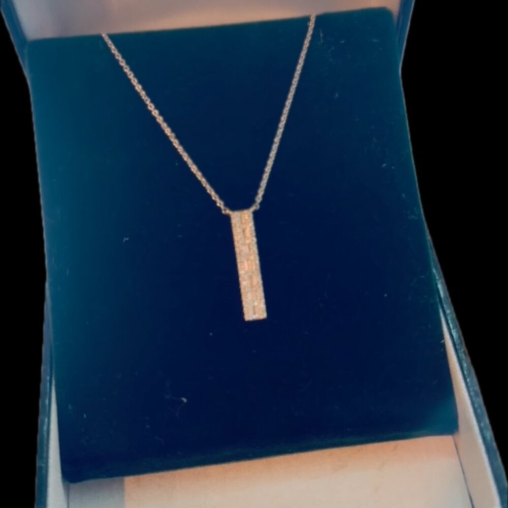 Natural Pavé Diamond Necklace 14K White Gold Round & Baguette ⚡️ Like New ✨